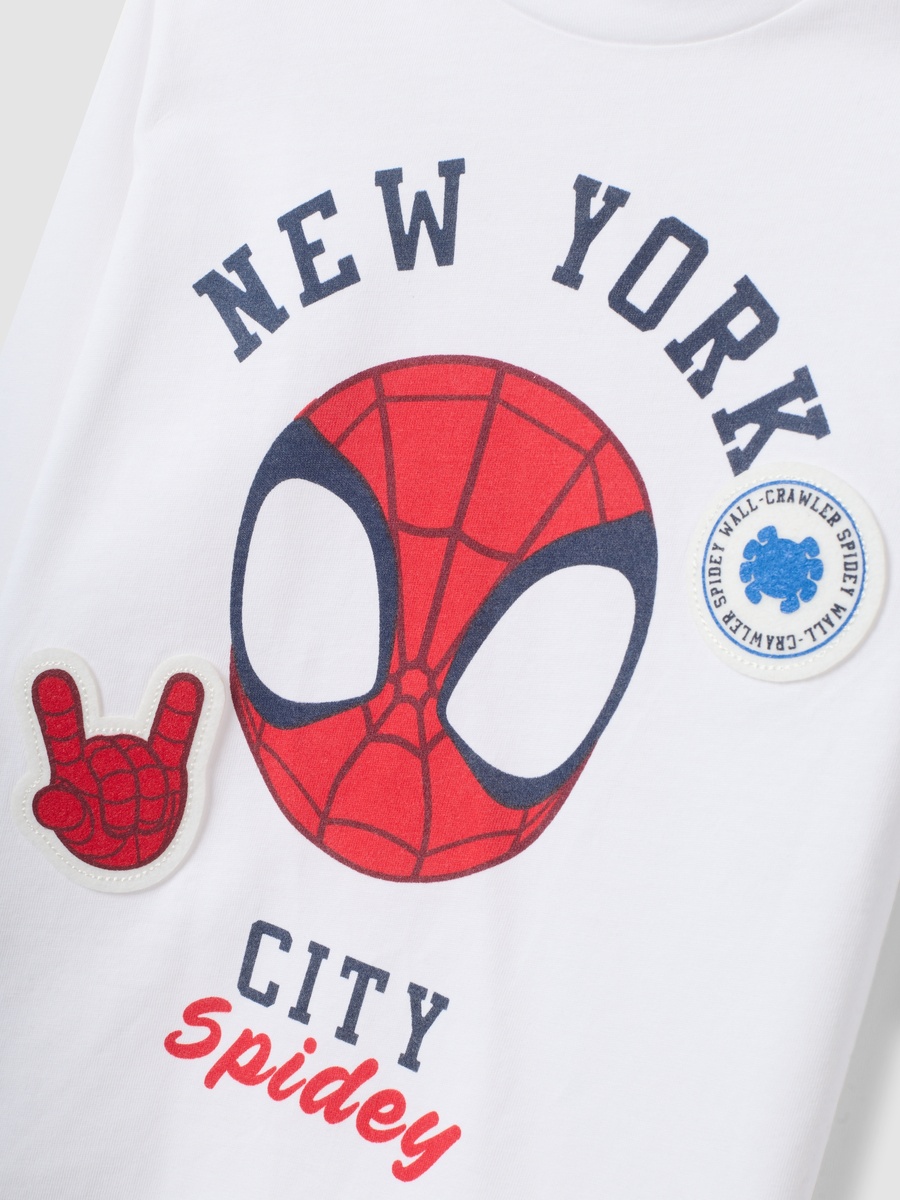 Boys White Long Sleeve Pure Cotton T-Shirt With Spidey Print