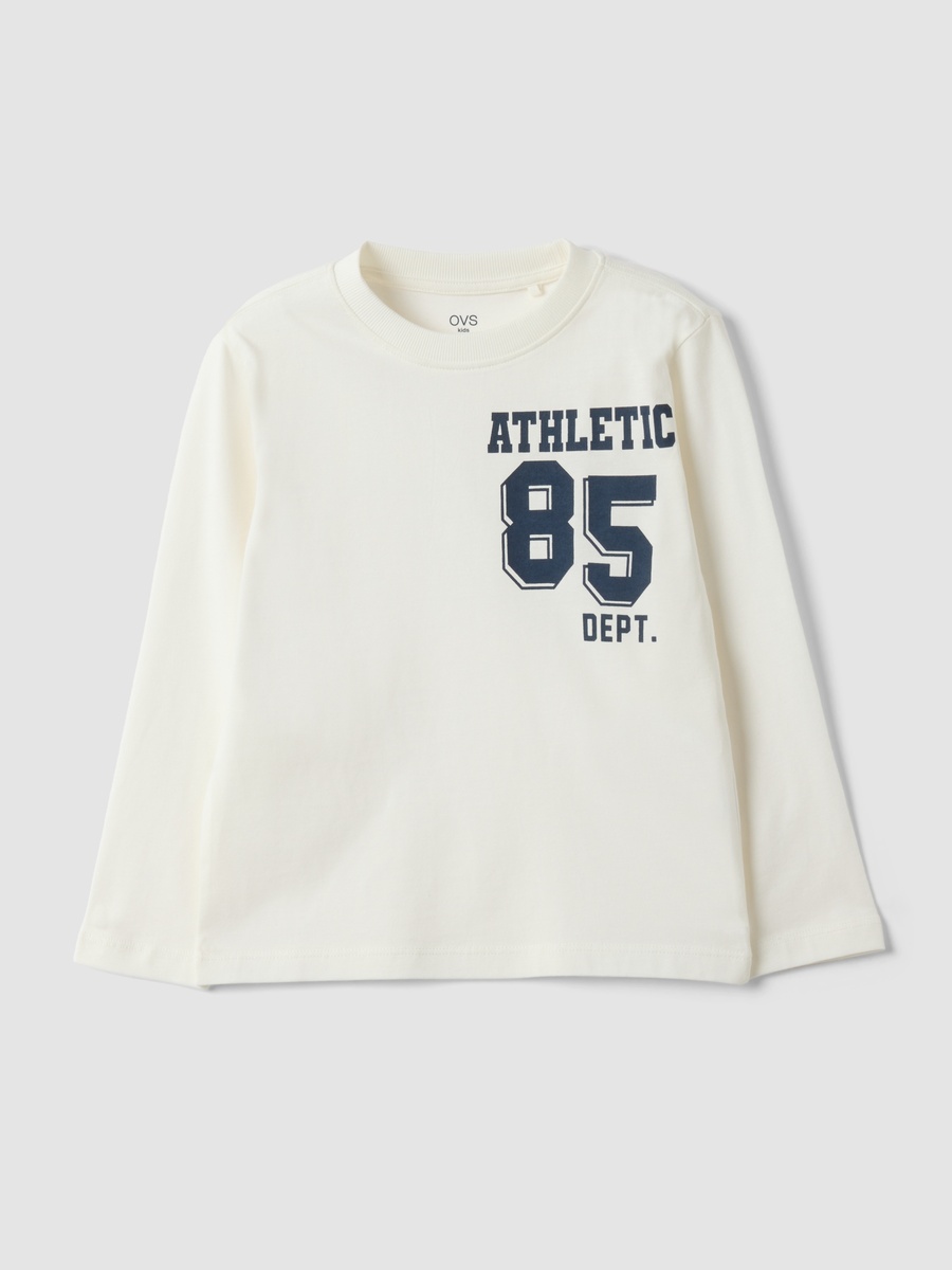 Boys Off White Organic Cotton T-Shirt With College Print