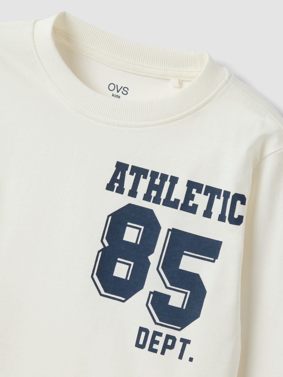 Boys Off White Organic Cotton T-Shirt With College Print