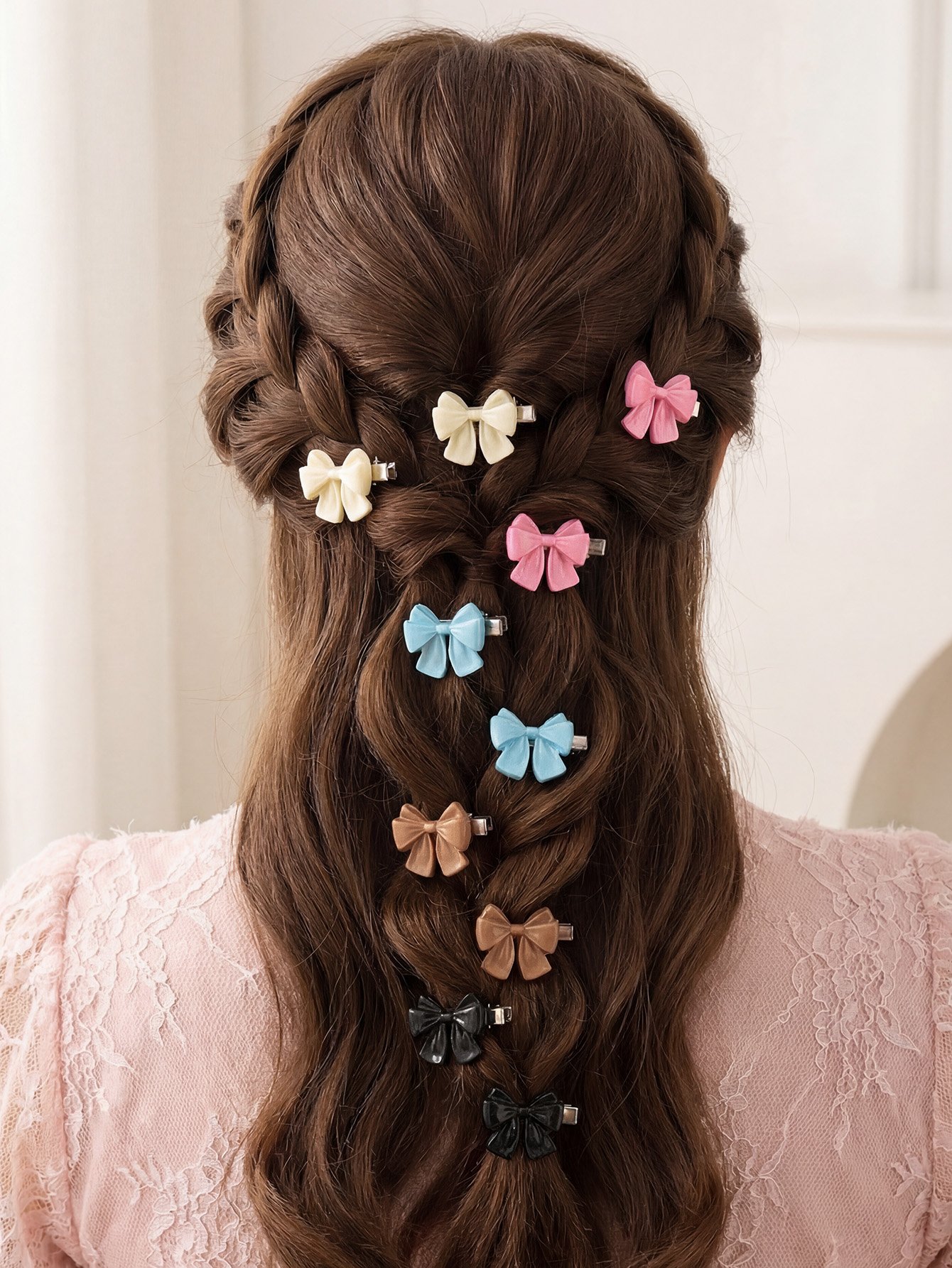 20-Piece Color Block Bow Hairpin Set