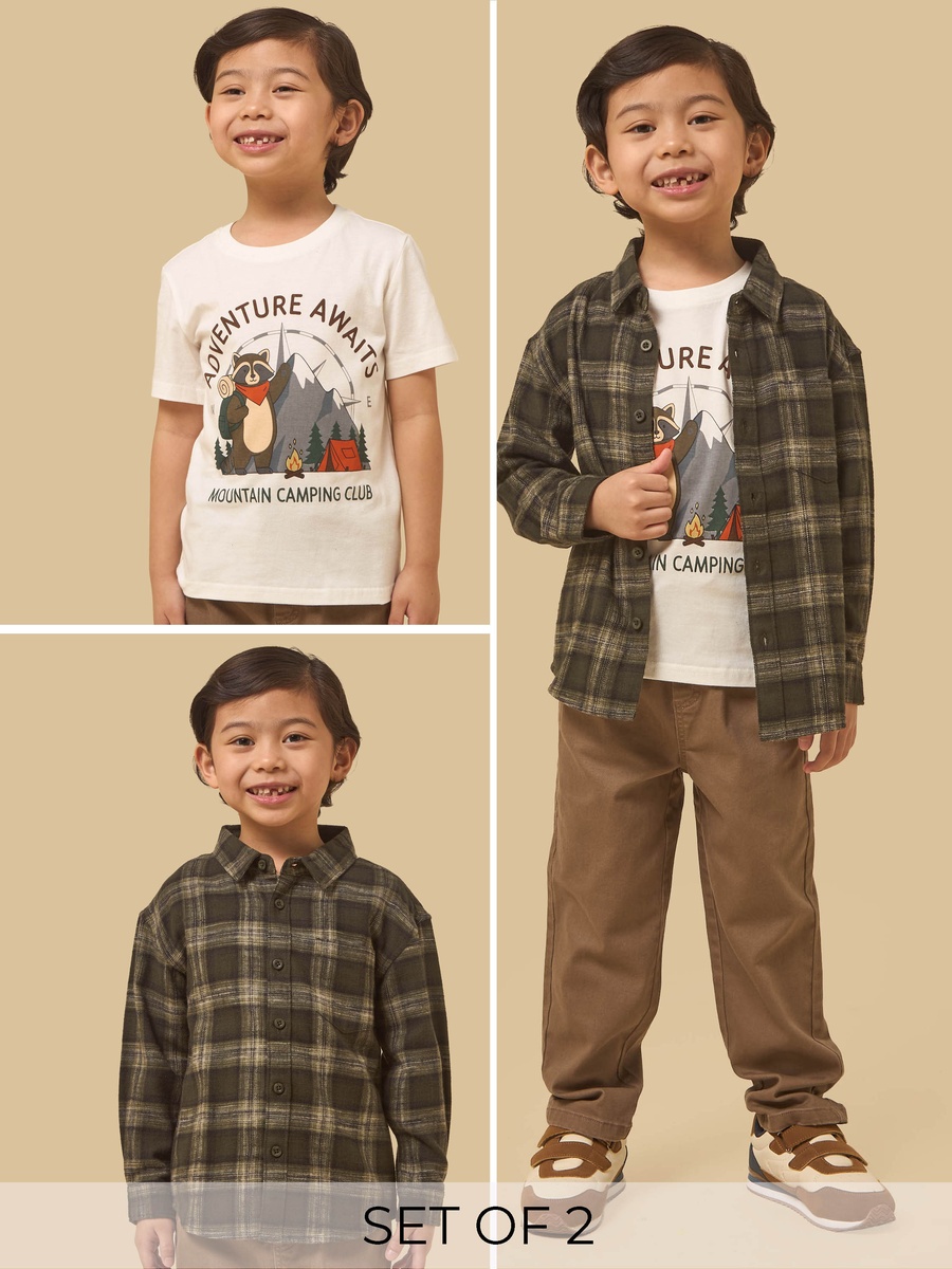 Checked Shirt and T-Shirt Set