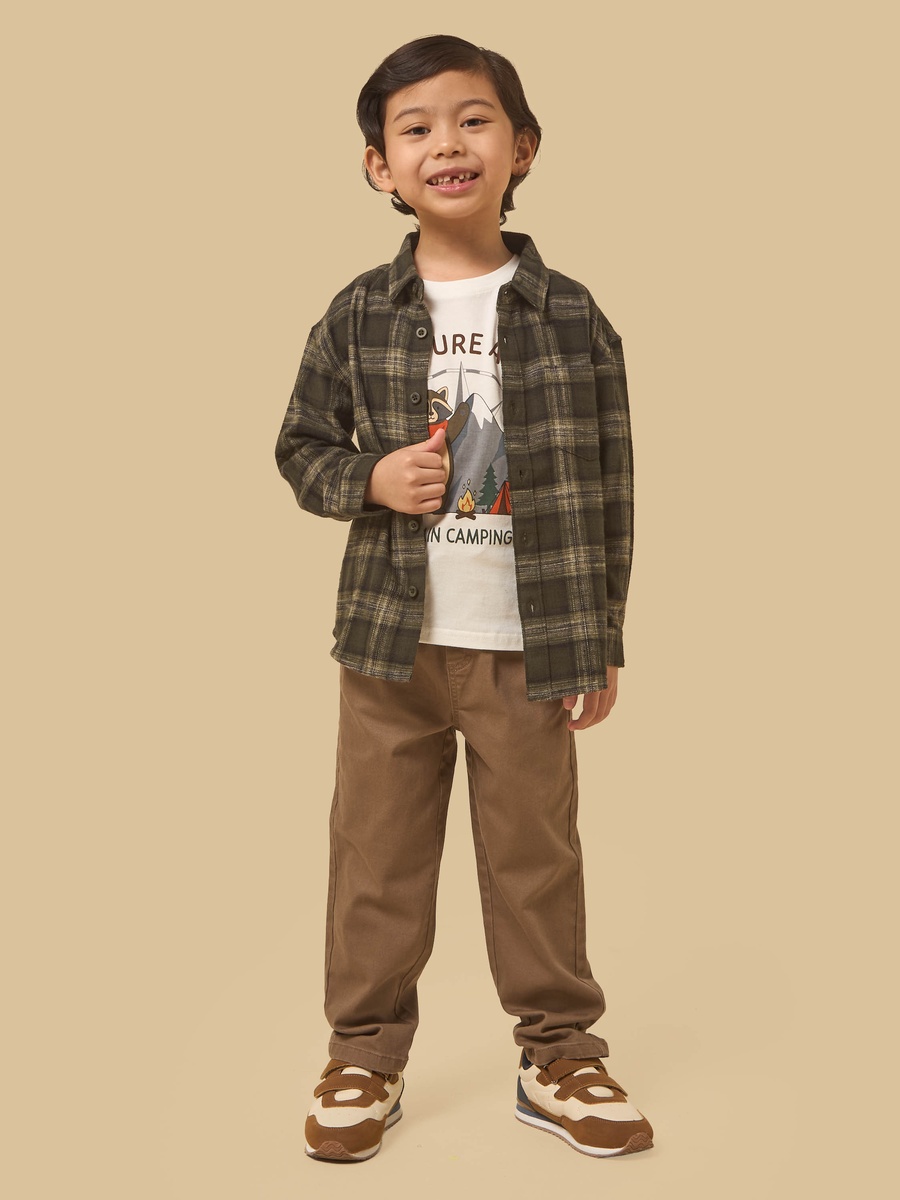 Checked Shirt and T-Shirt Set