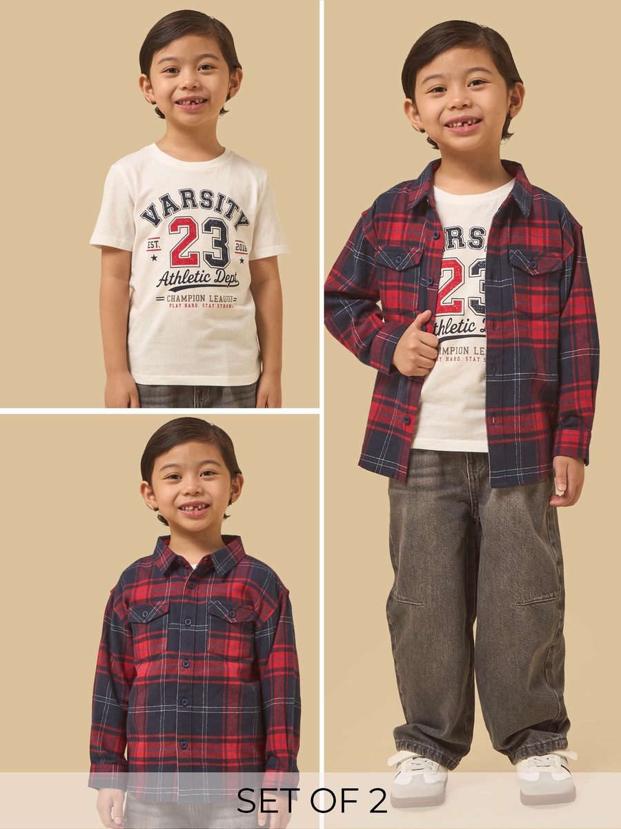 Checked Shirt and T-Shirt Set