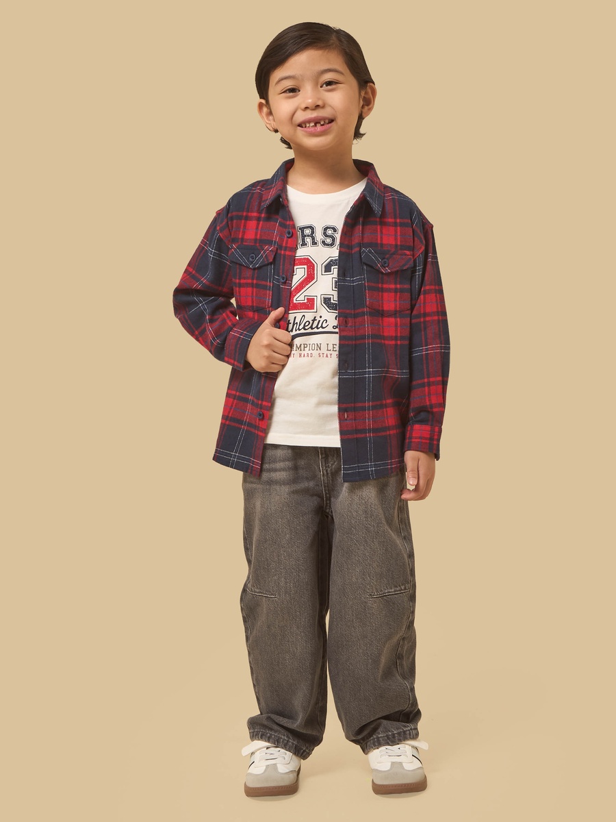 Checked Shirt and T-Shirt Set