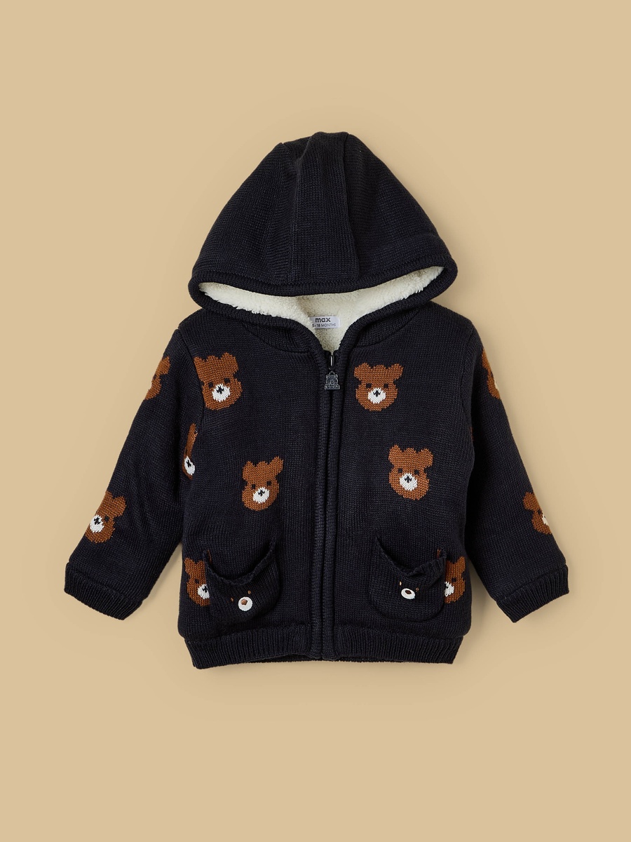 Teddy Bear Accent Hooded Cardigan