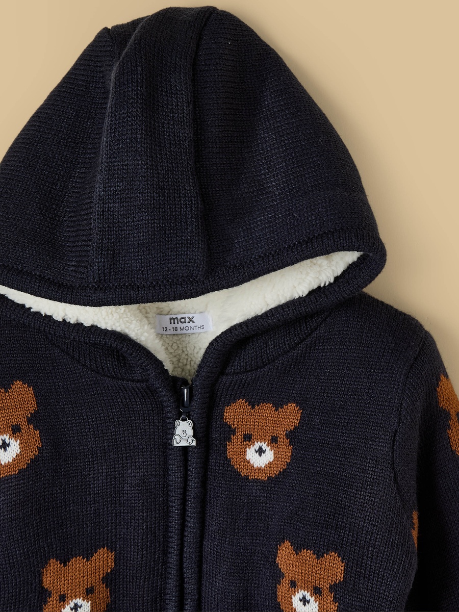 Teddy Bear Accent Hooded Cardigan