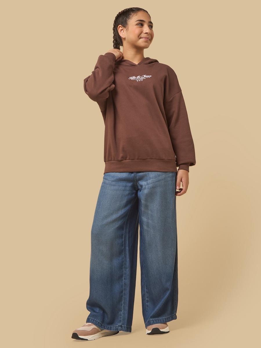 Slogan Print Oversized Hooded Sweatshirt