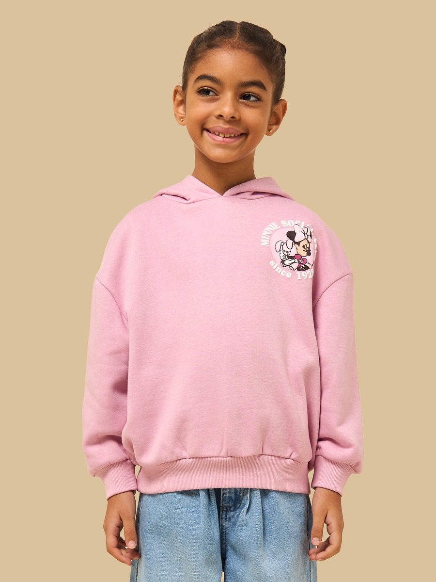 Minnie Mouse Print Oversized Hooded Sweatshirt