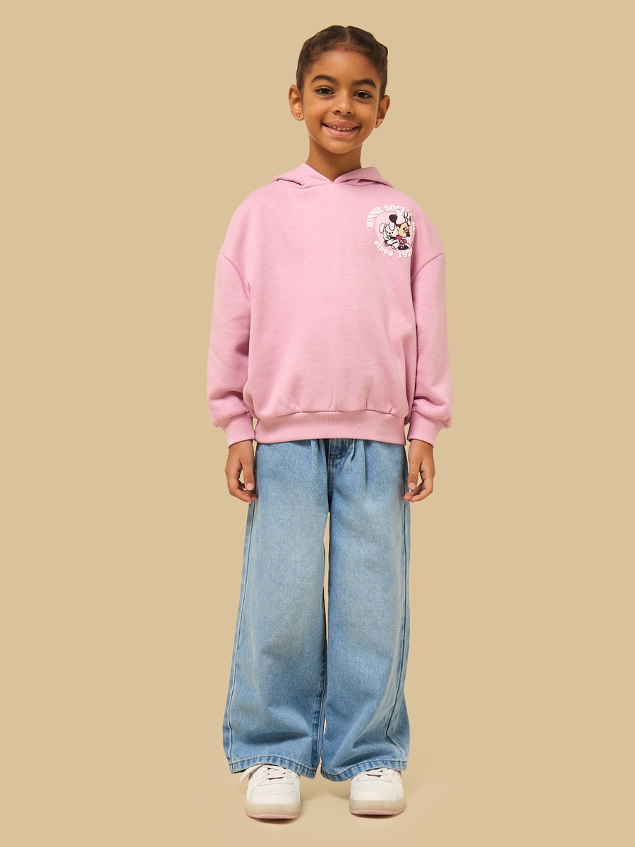 Minnie Mouse Print Oversized Hooded Sweatshirt