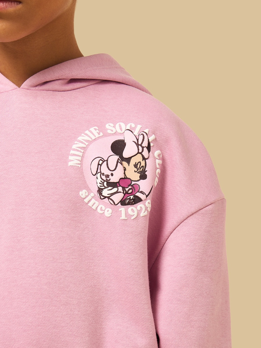 Minnie Mouse Print Oversized Hooded Sweatshirt