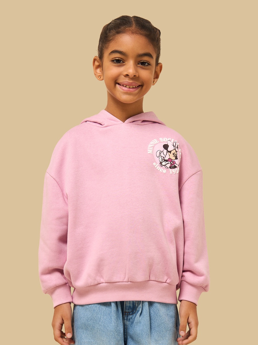 Minnie Mouse Print Oversized Hooded Sweatshirt
