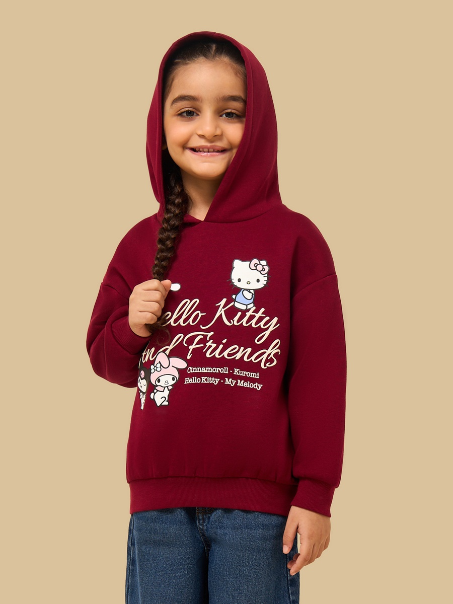 Hello Kitty and Friends Print Oversized Sweatshirt with Hood