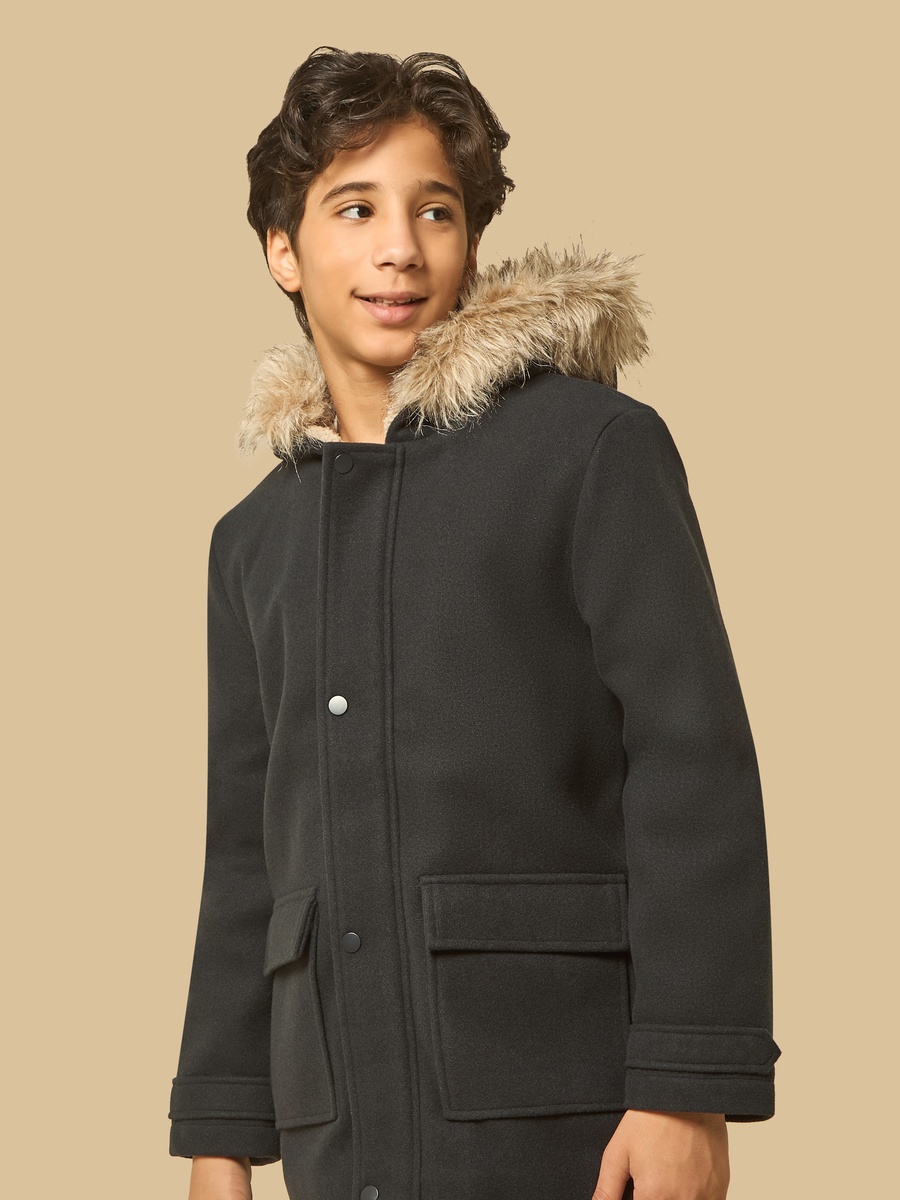 Plush Trim Felt Parka