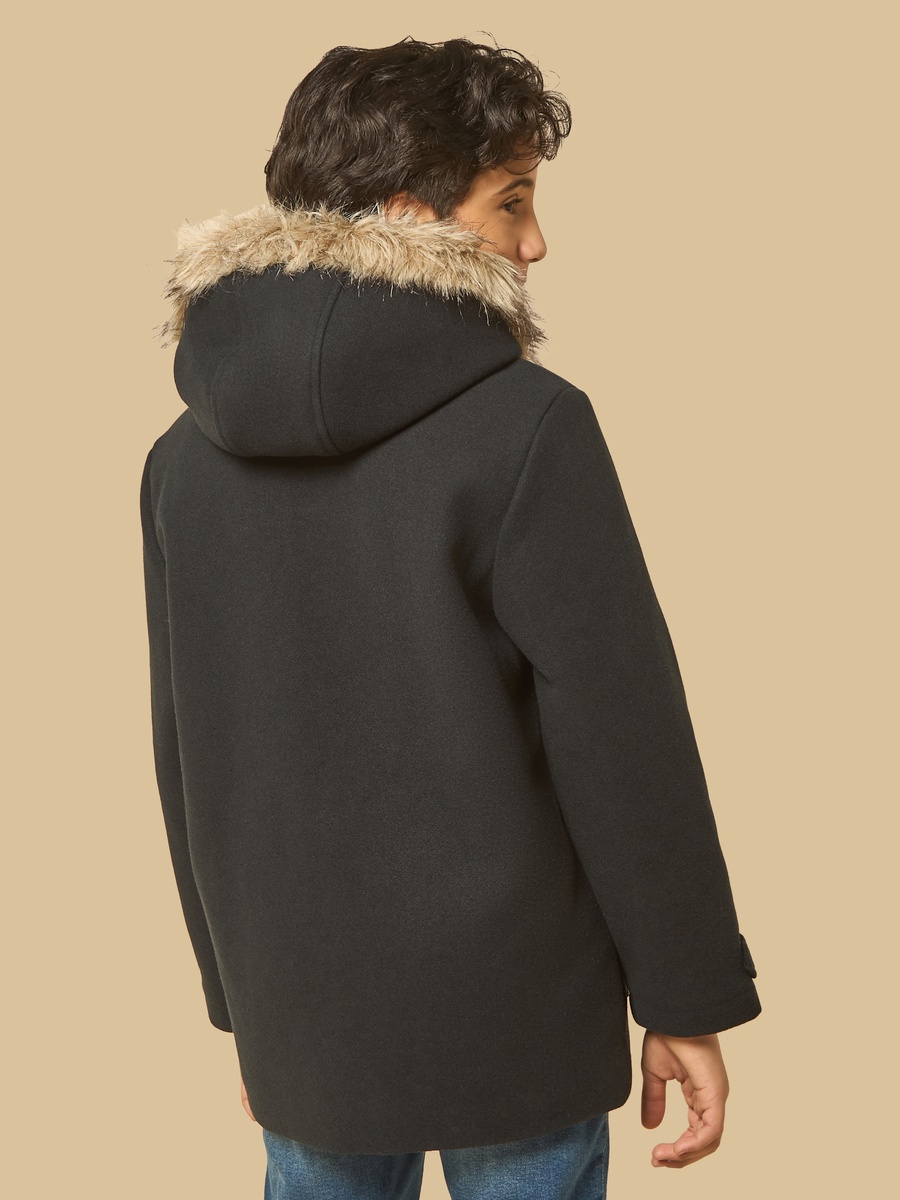 Plush Trim Felt Parka