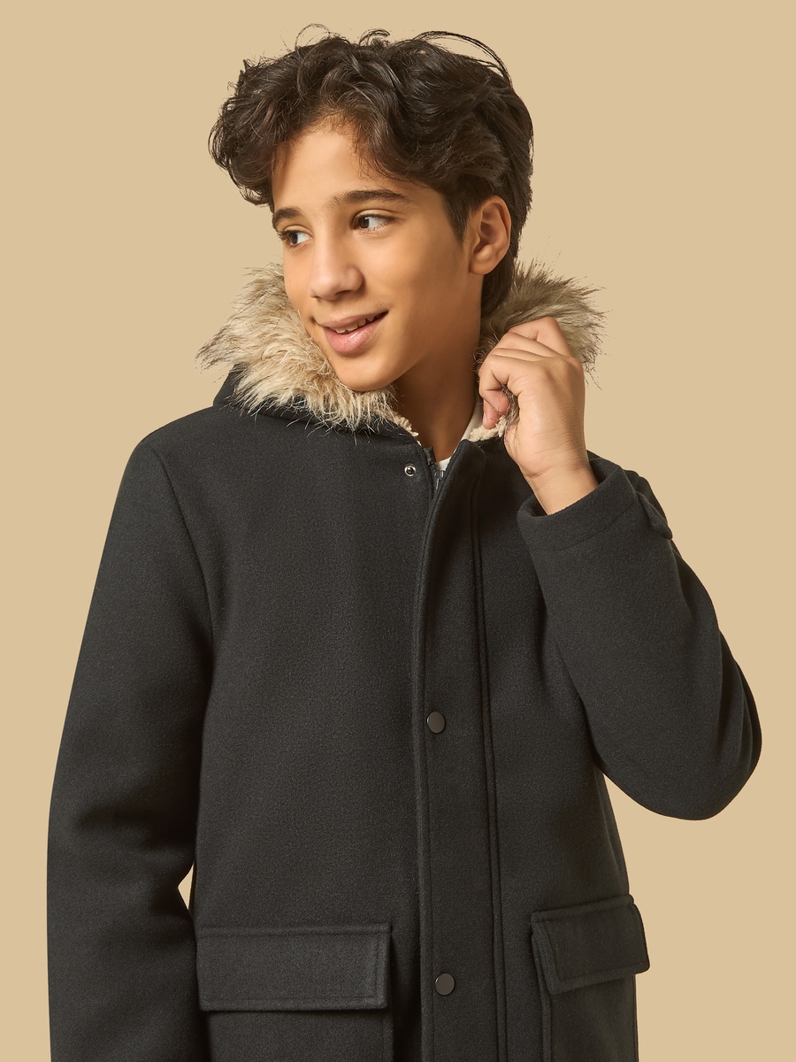Plush Trim Felt Parka