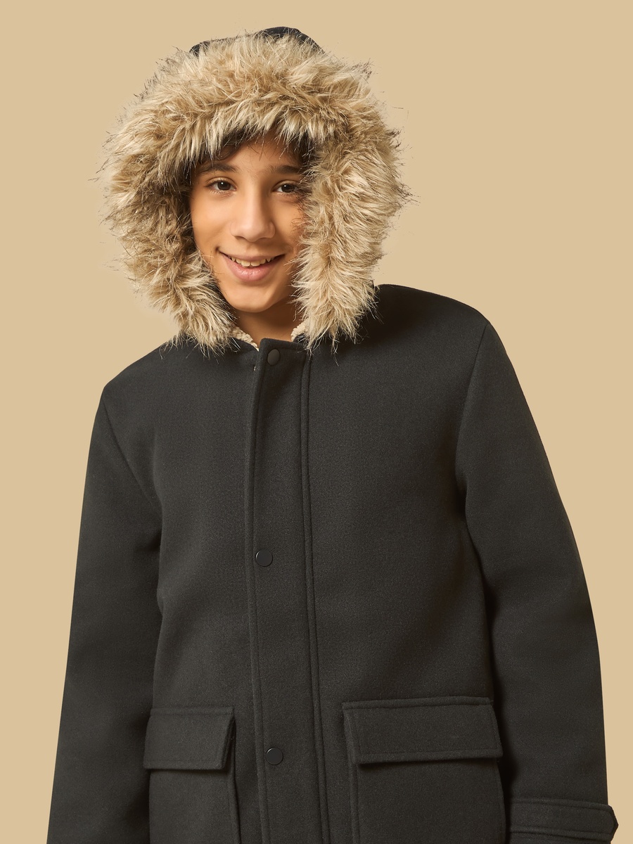 Plush Trim Felt Parka