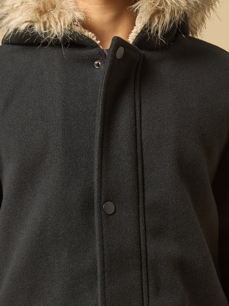 Plush Trim Felt Parka