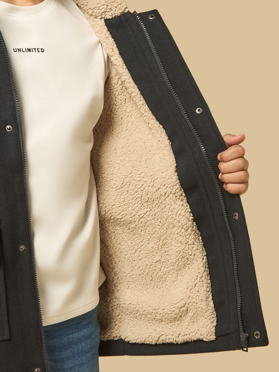Plush Trim Felt Parka