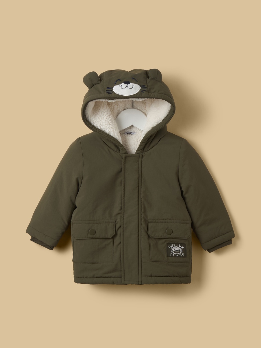 Bear Applique Hooded Parka
