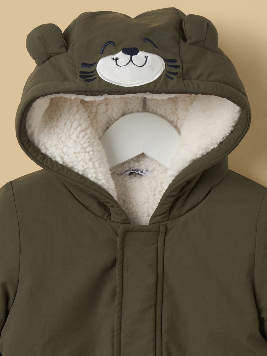 Bear Applique Hooded Parka