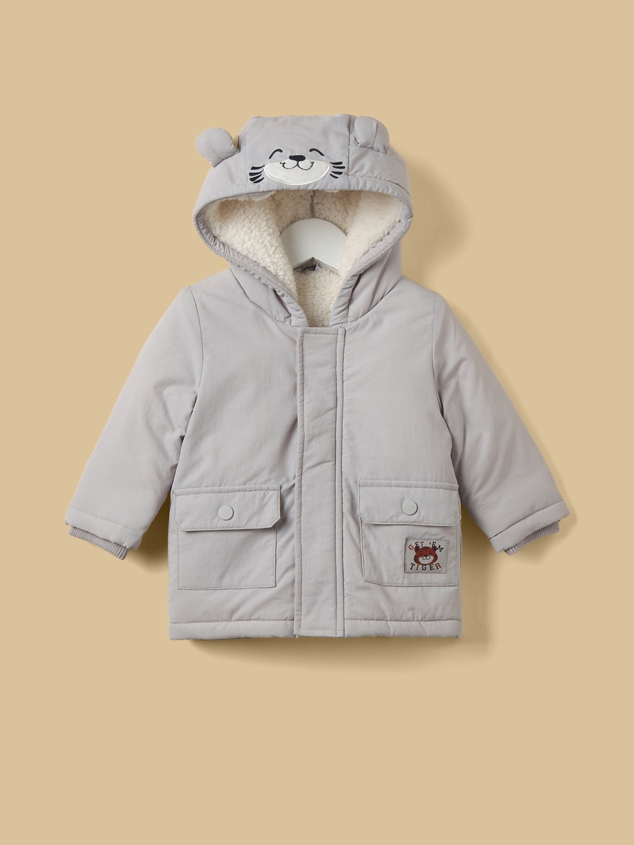 Bear Applique Hooded Parka