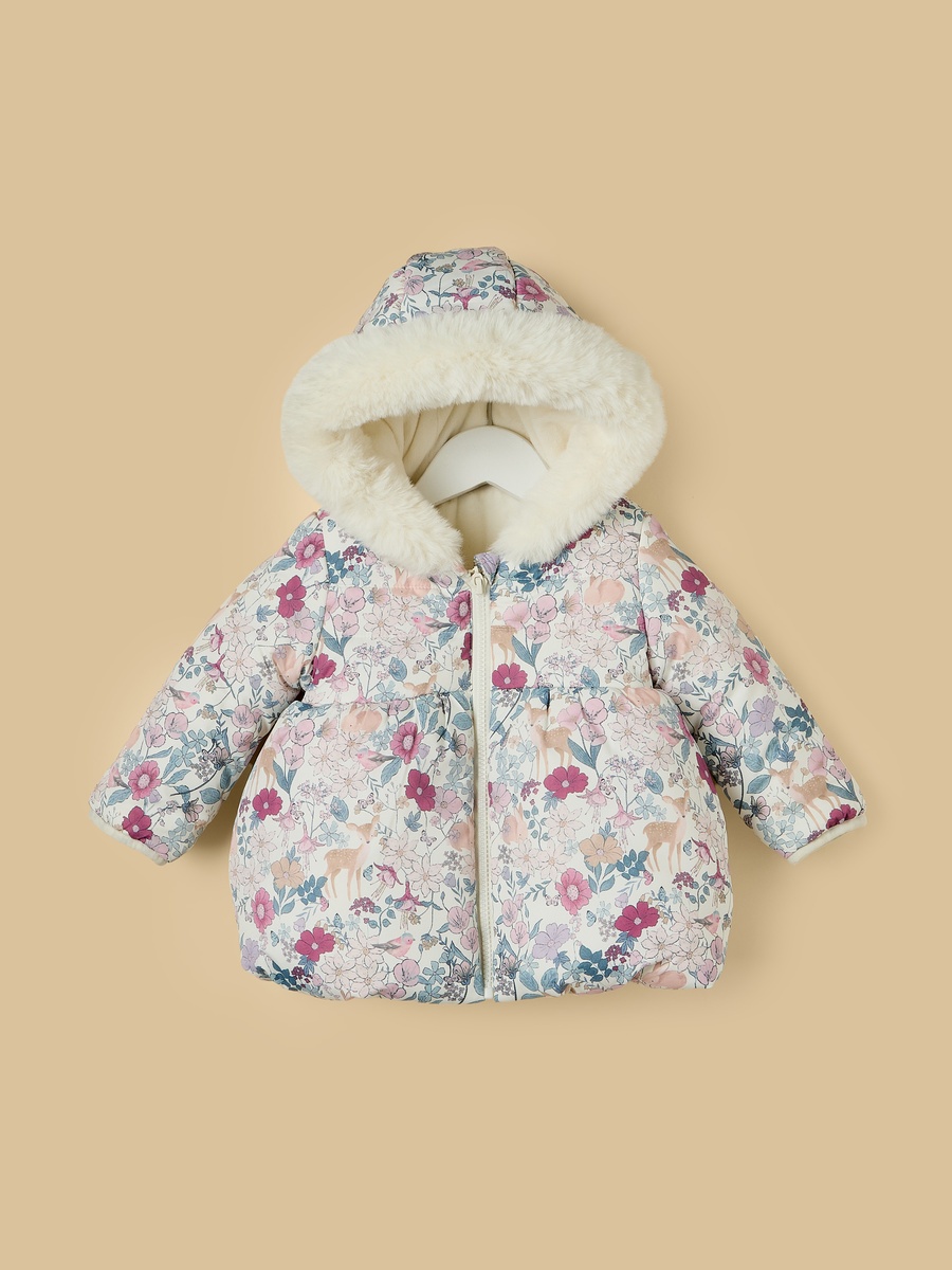 Floral Print Hooded Puffer Jacket