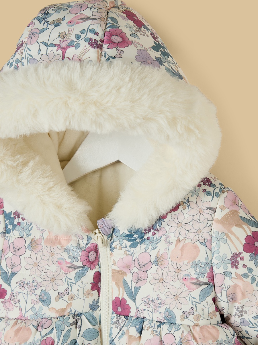 Floral Print Hooded Puffer Jacket