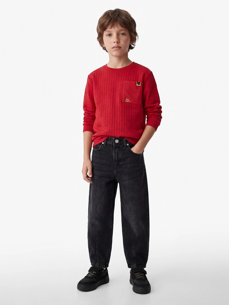 Kids Grey Cotton Balloon Jeans - Mid-Rise Full Length