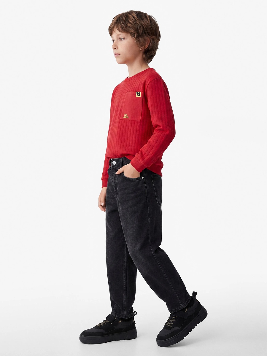 Kids Grey Cotton Balloon Jeans - Mid-Rise Full Length