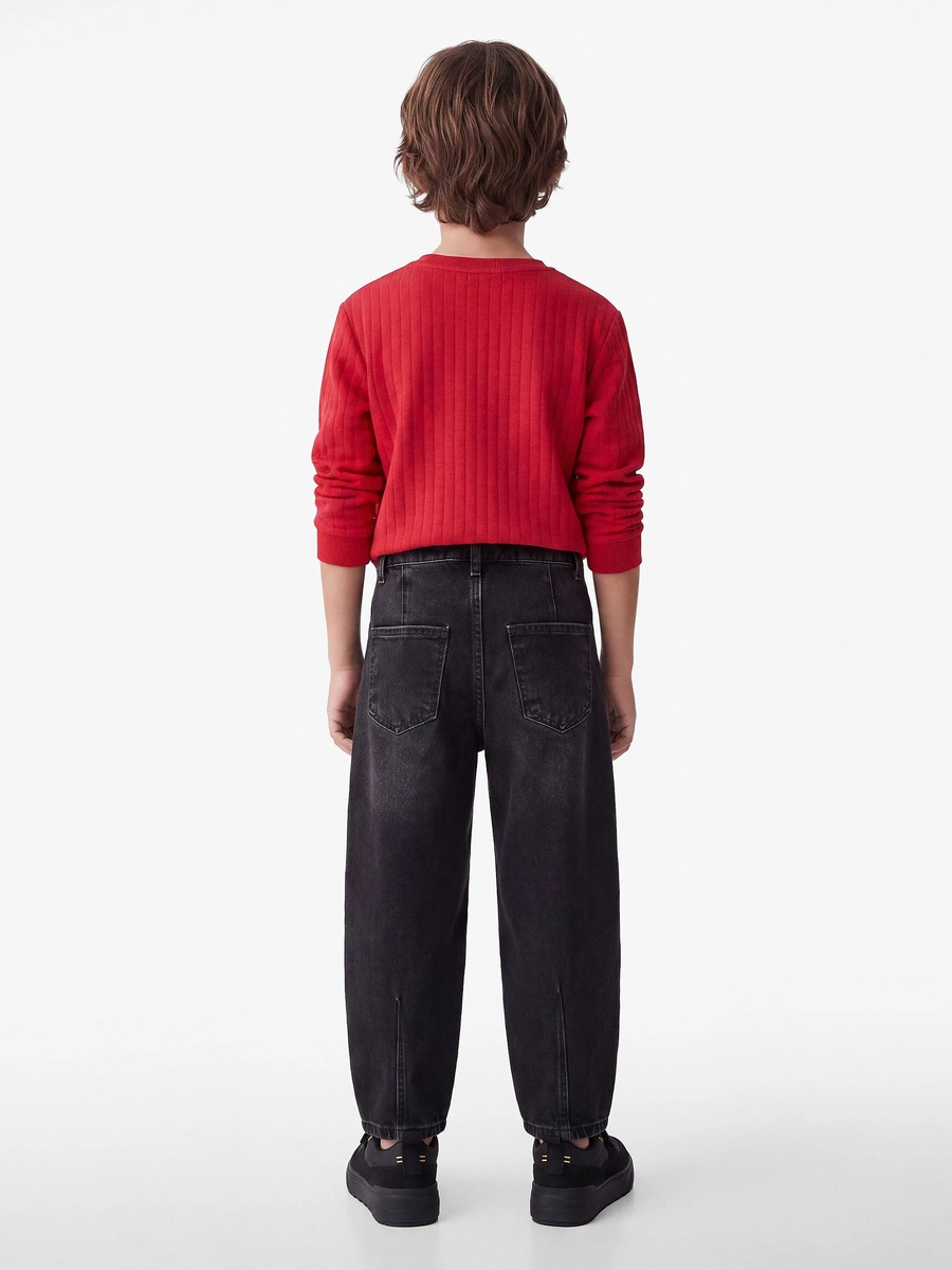 Kids Grey Cotton Balloon Jeans - Mid-Rise Full Length