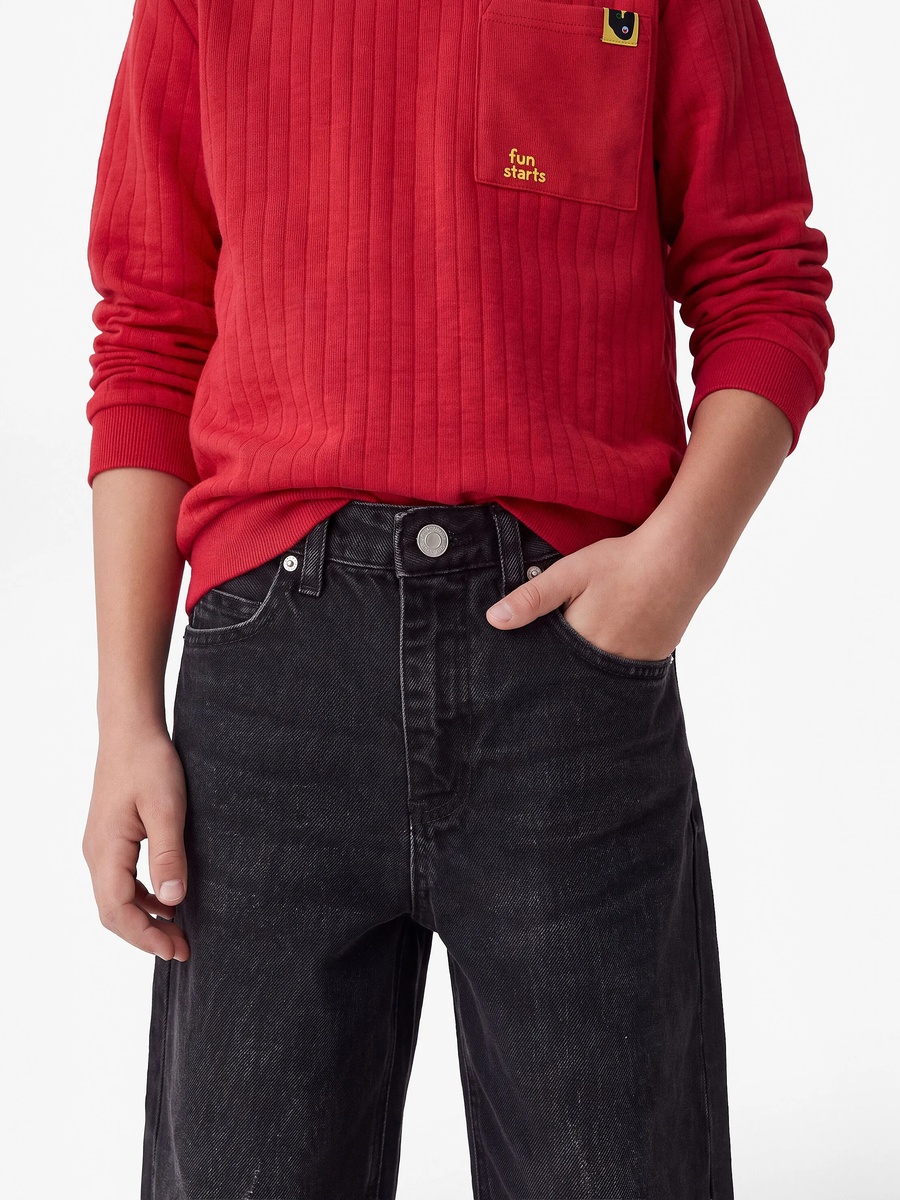 Kids Grey Cotton Balloon Jeans - Mid-Rise Full Length