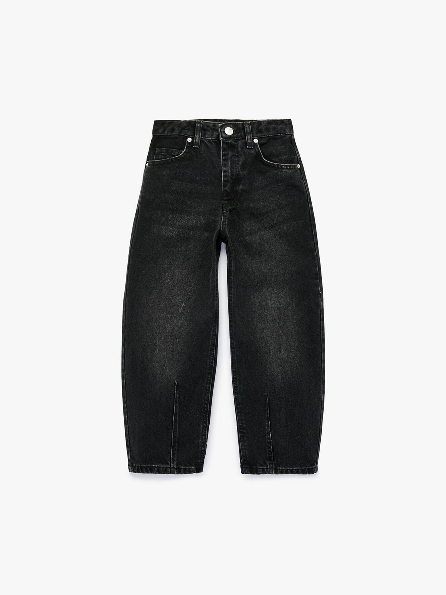 Kids Grey Cotton Balloon Jeans - Mid-Rise Full Length