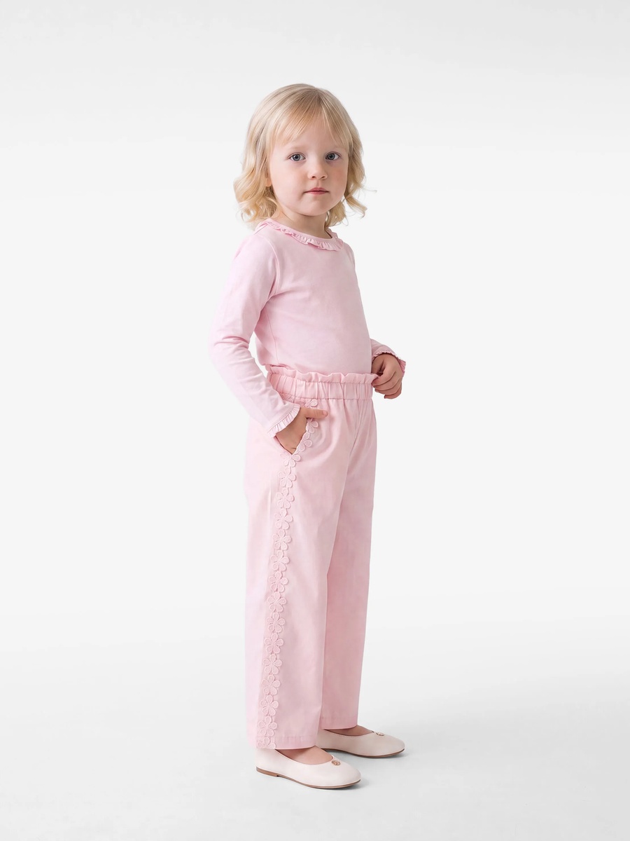 Toddler Pink Cotton Wide-Leg Trousers - Full Length Pull-On Pants