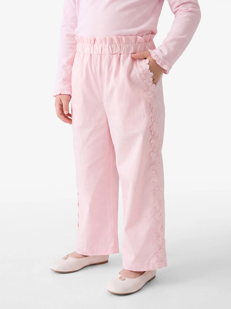Toddler Pink Cotton Wide-Leg Trousers - Full Length Pull-On Pants