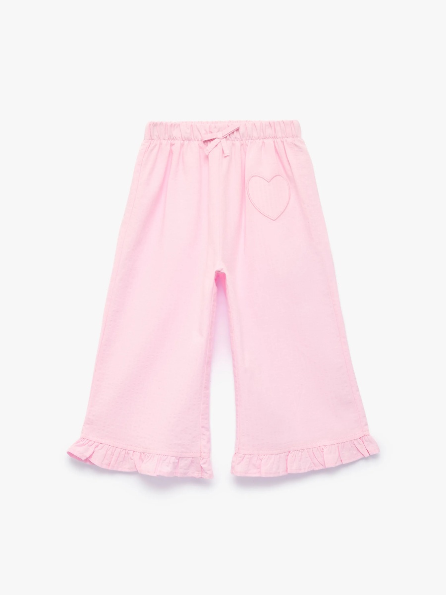 Baby Girls Pink Ruffled Cotton Trousers - Full Length