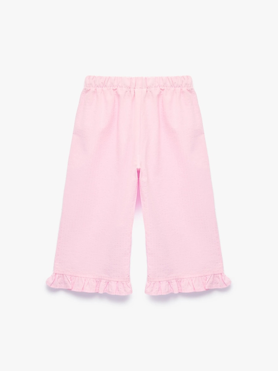 Baby Girls Pink Ruffled Cotton Trousers - Full Length