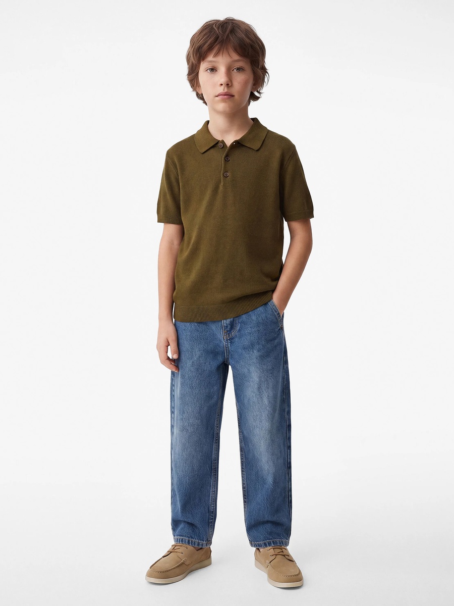 Kids Regular Fit Brown Knit Polo T-Shirt