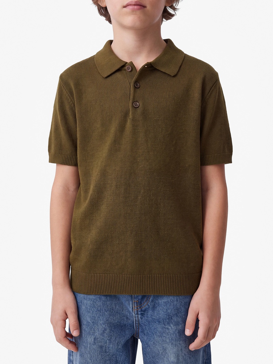 Kids Regular Fit Brown Knit Polo T-Shirt