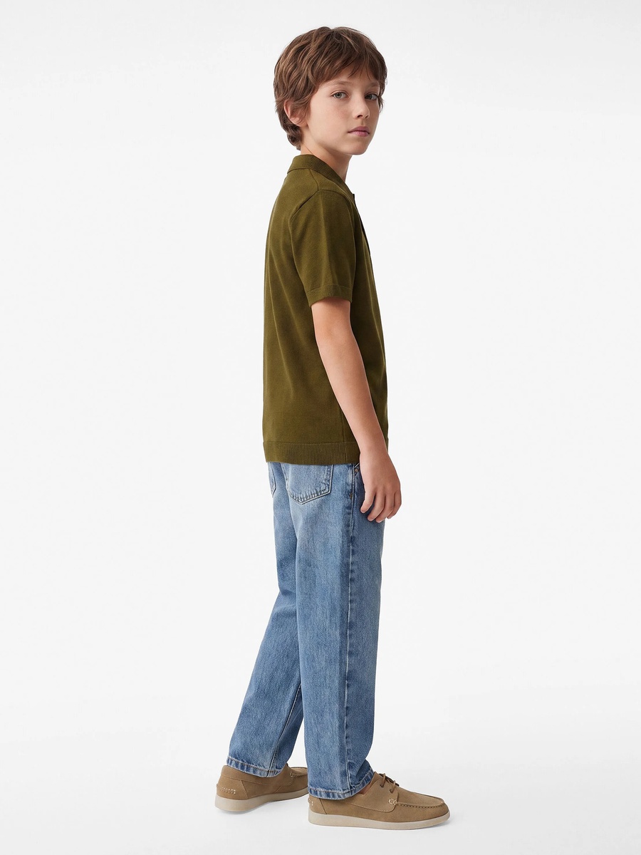 Kids Regular Fit Brown Knit Polo T-Shirt