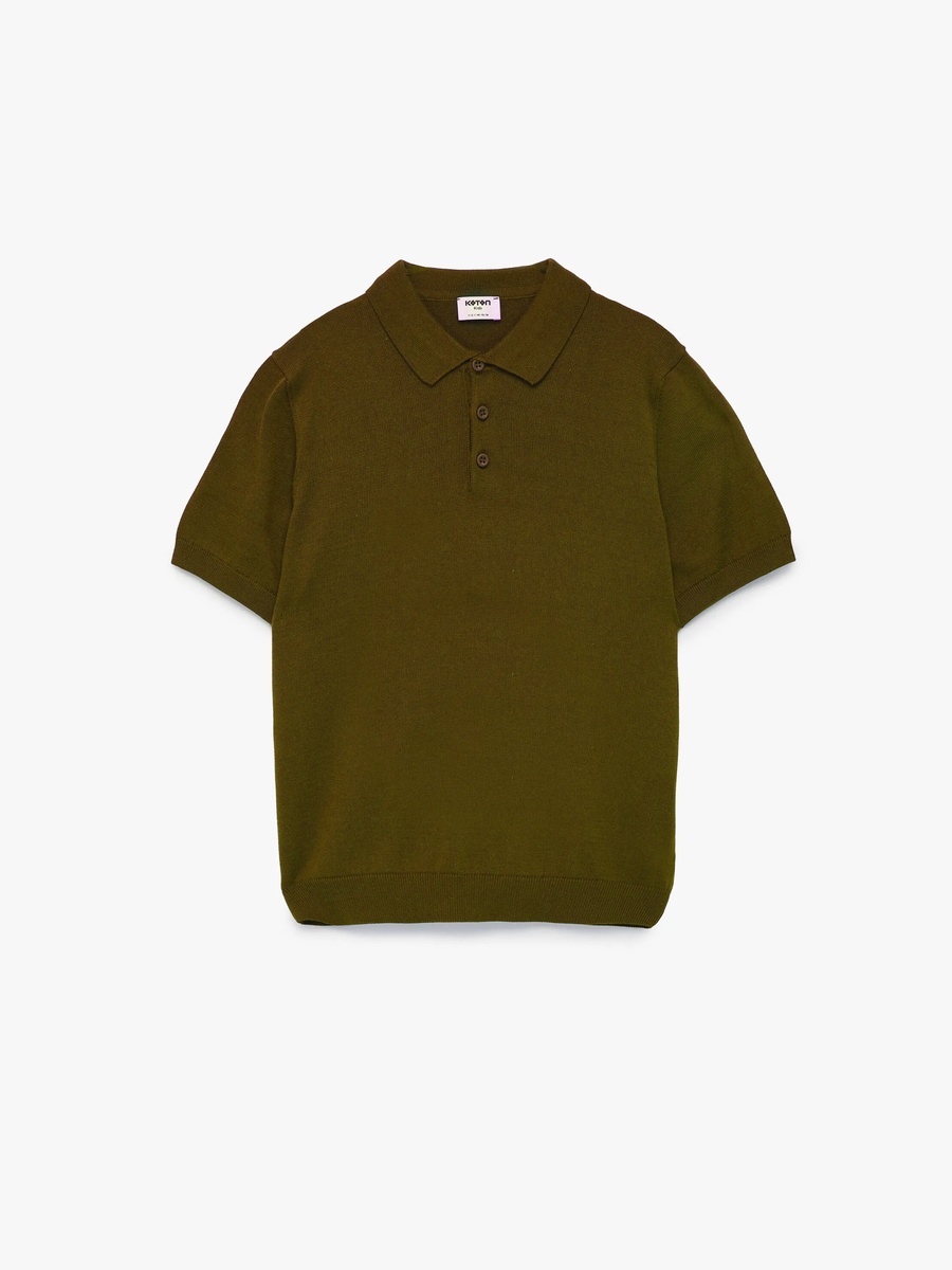 Kids Regular Fit Brown Knit Polo T-Shirt