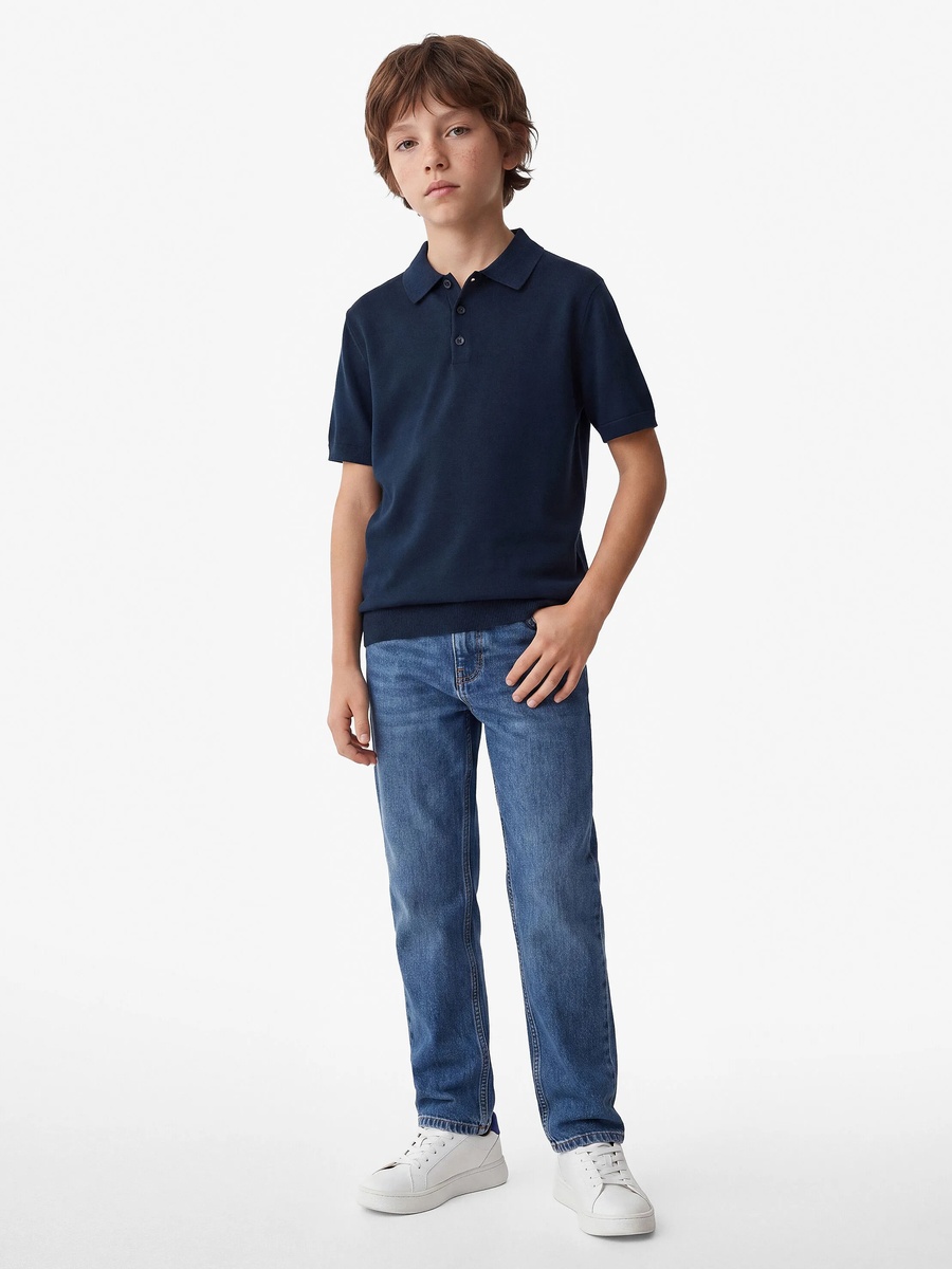 Boys Navy Blue Knit Polo Shirt - Regular Fit