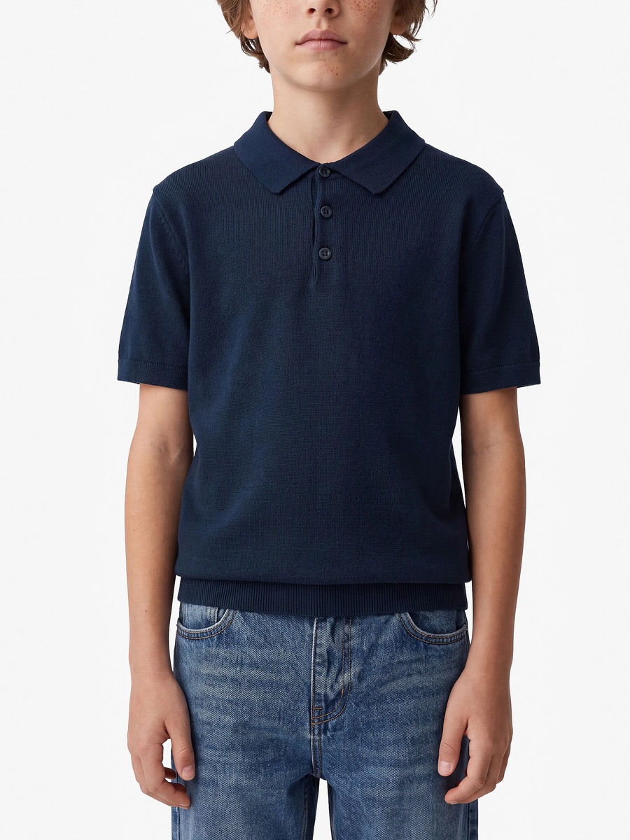 Boys Navy Blue Knit Polo Shirt - Regular Fit