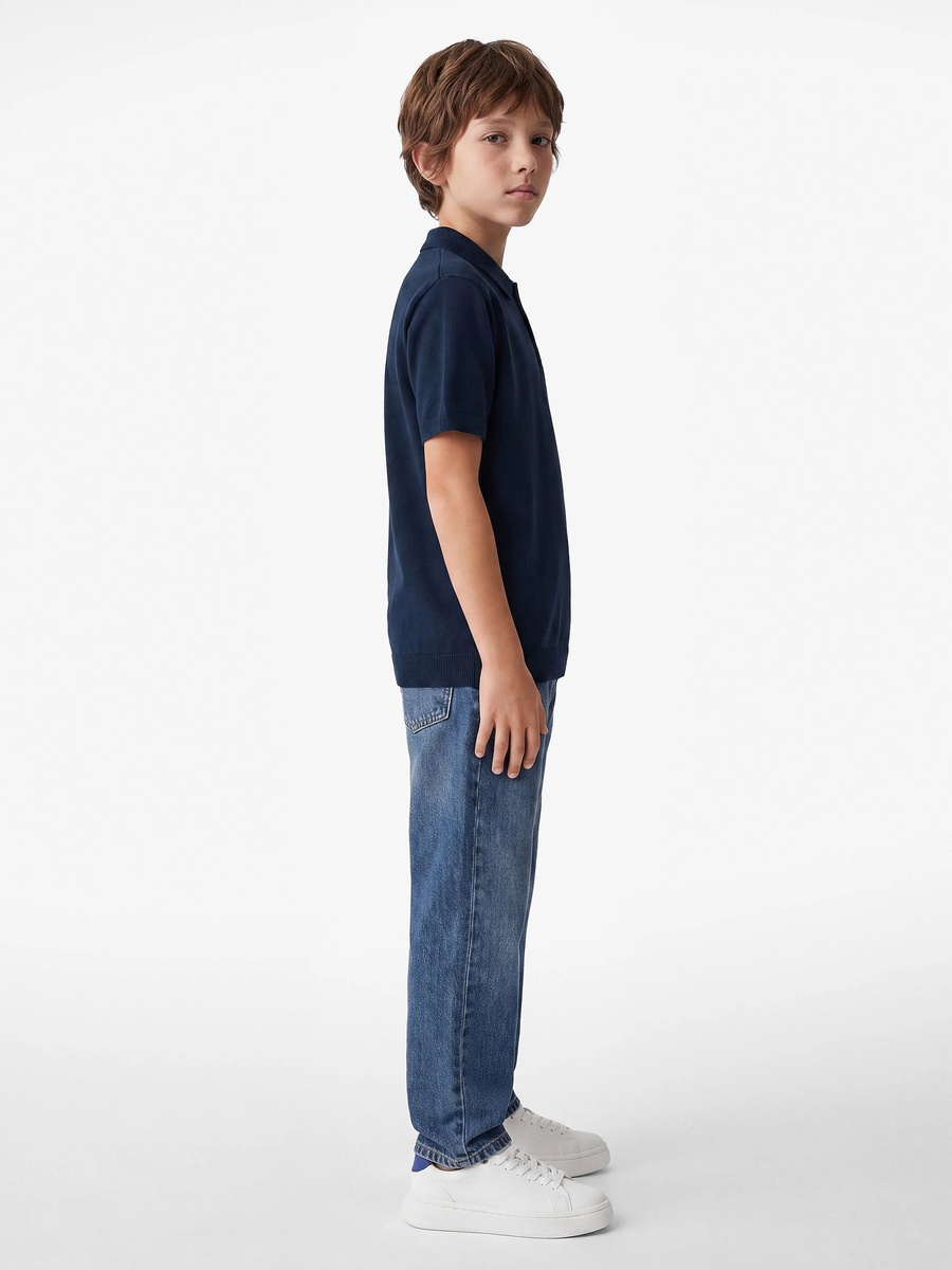 Boys Navy Blue Knit Polo Shirt - Regular Fit