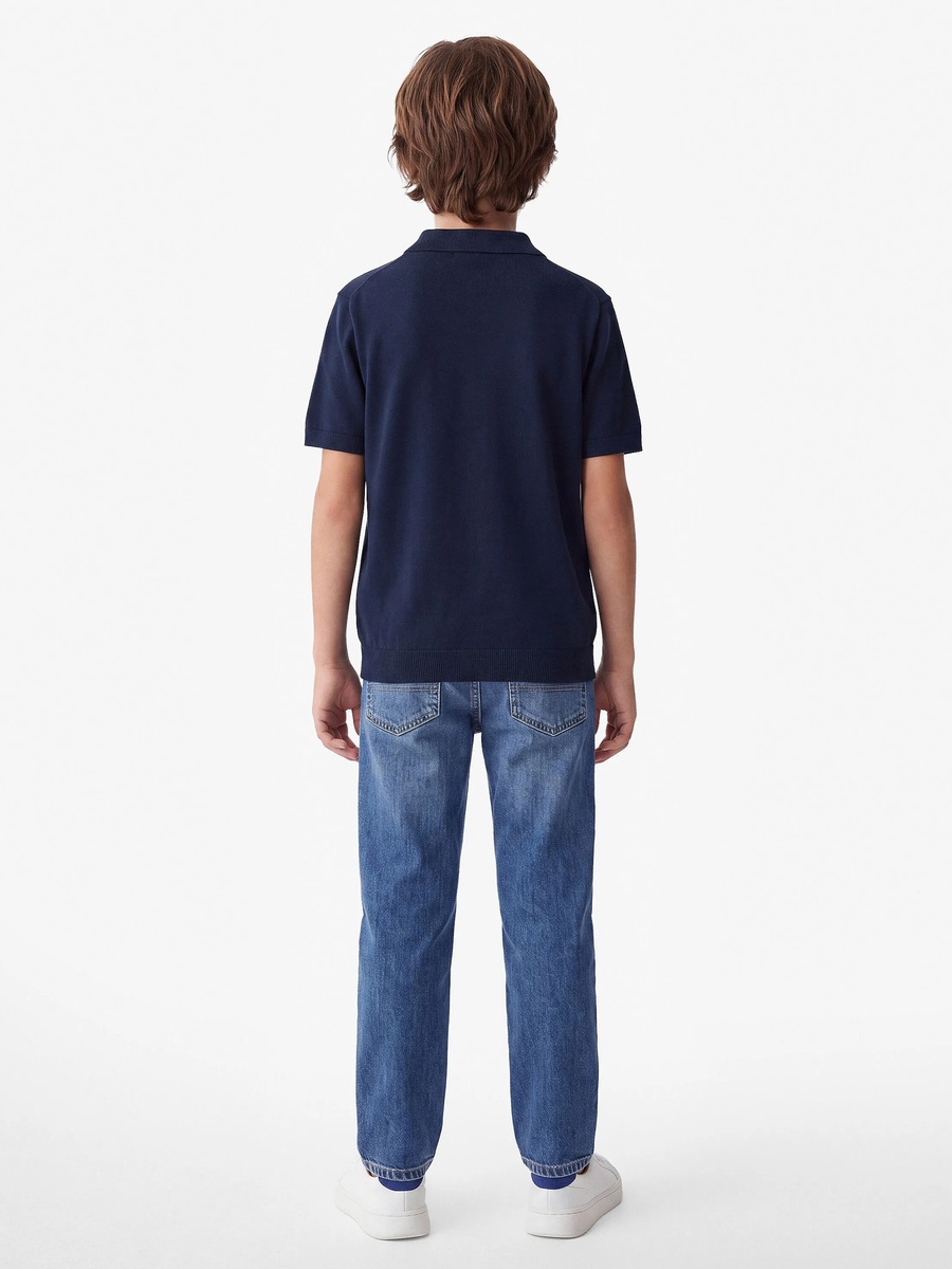 Boys Navy Blue Knit Polo Shirt - Regular Fit