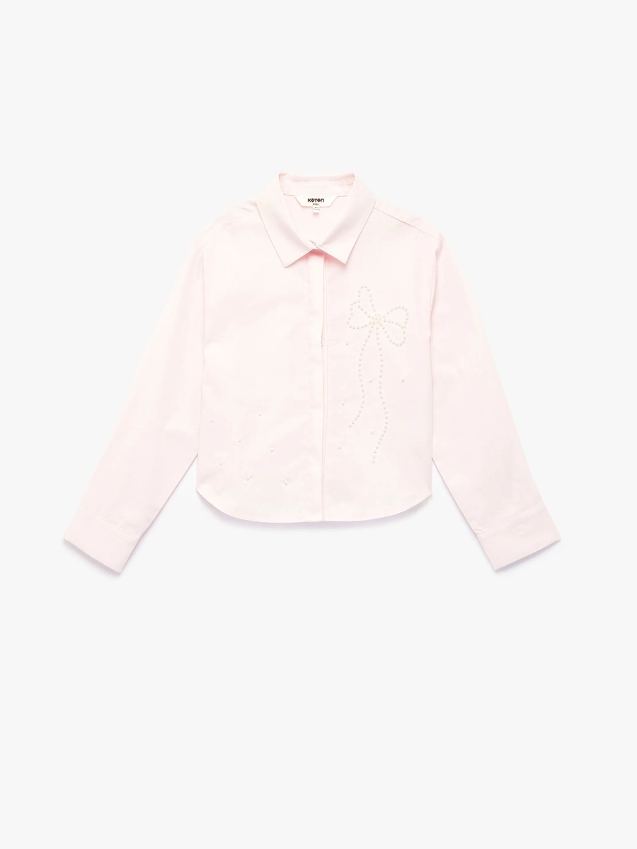 Girls Pink Cotton Bow Detail Shirt