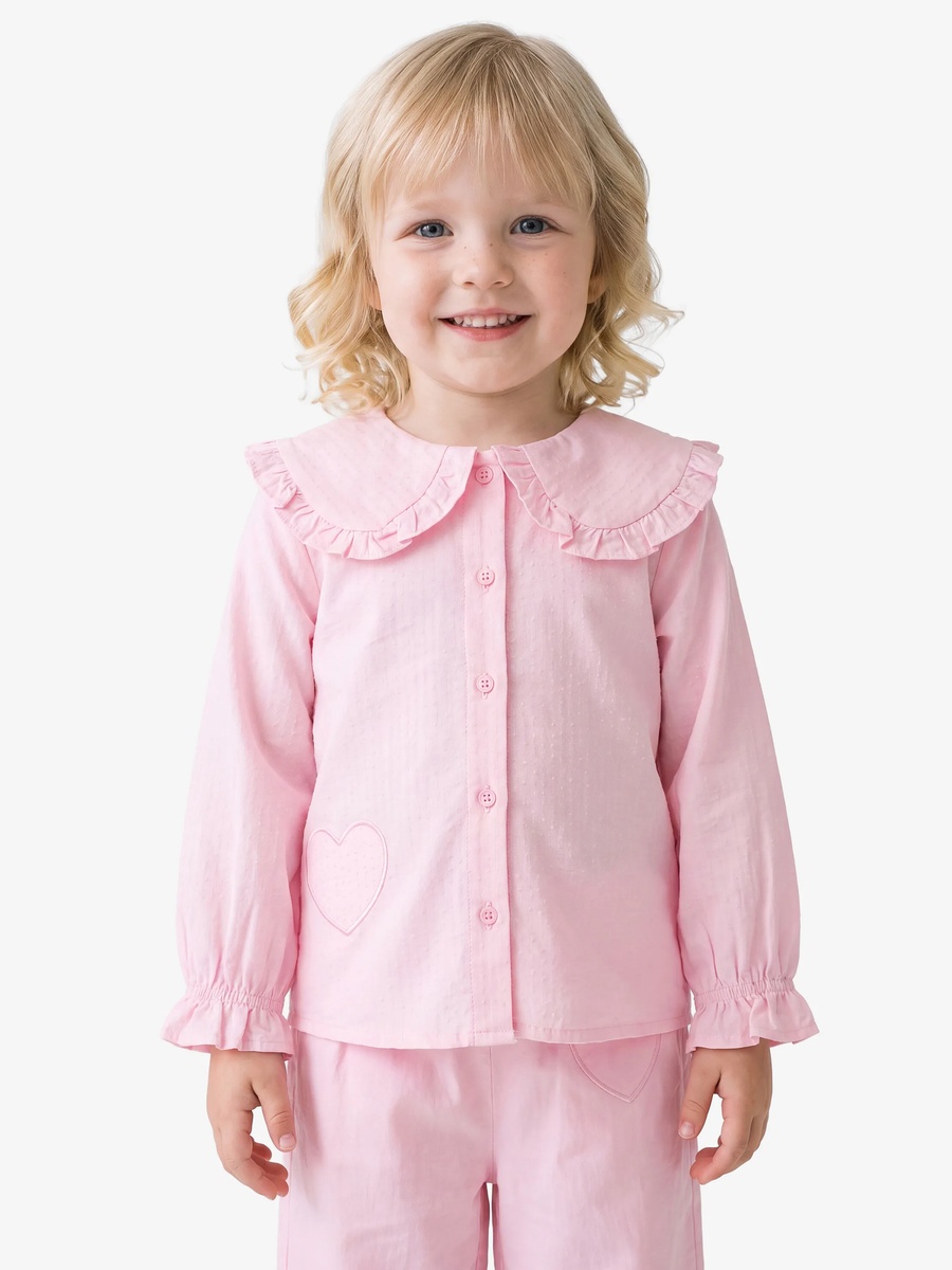 Toddler Pink Cotton Collared Shirt with Ruffles