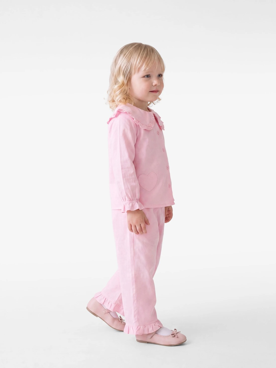 Toddler Pink Cotton Collared Shirt with Ruffles