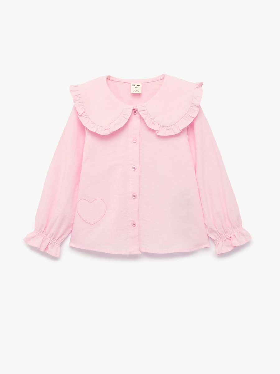 Toddler Pink Cotton Collared Shirt with Ruffles