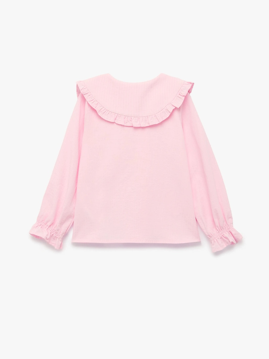 Toddler Pink Cotton Collared Shirt with Ruffles