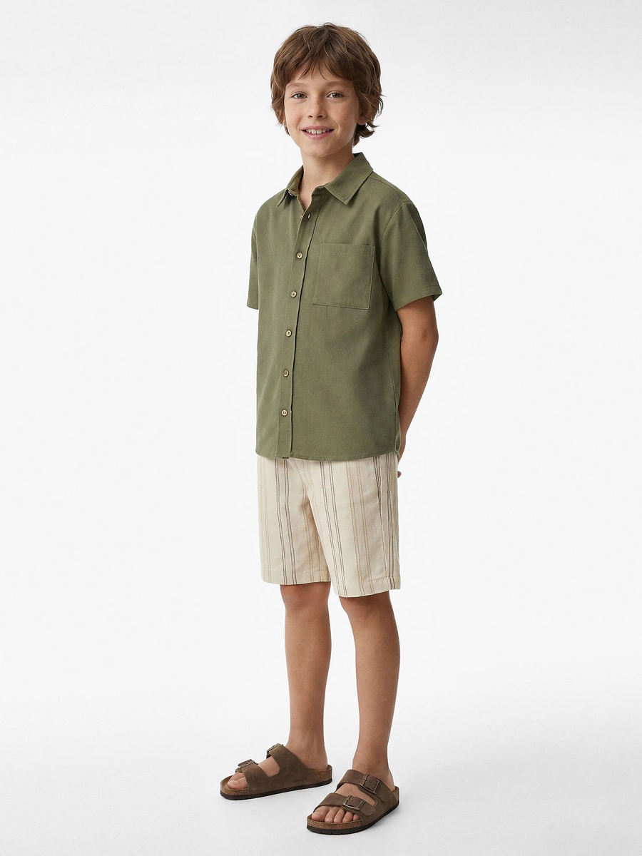 Boys Beige Striped Drawstring Shorts